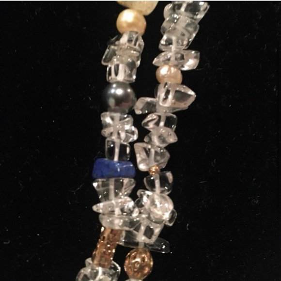 Beautiful Rock Crystal Chip Necklace with pearls, lapis and turquoise chips - Picture 3 of 4